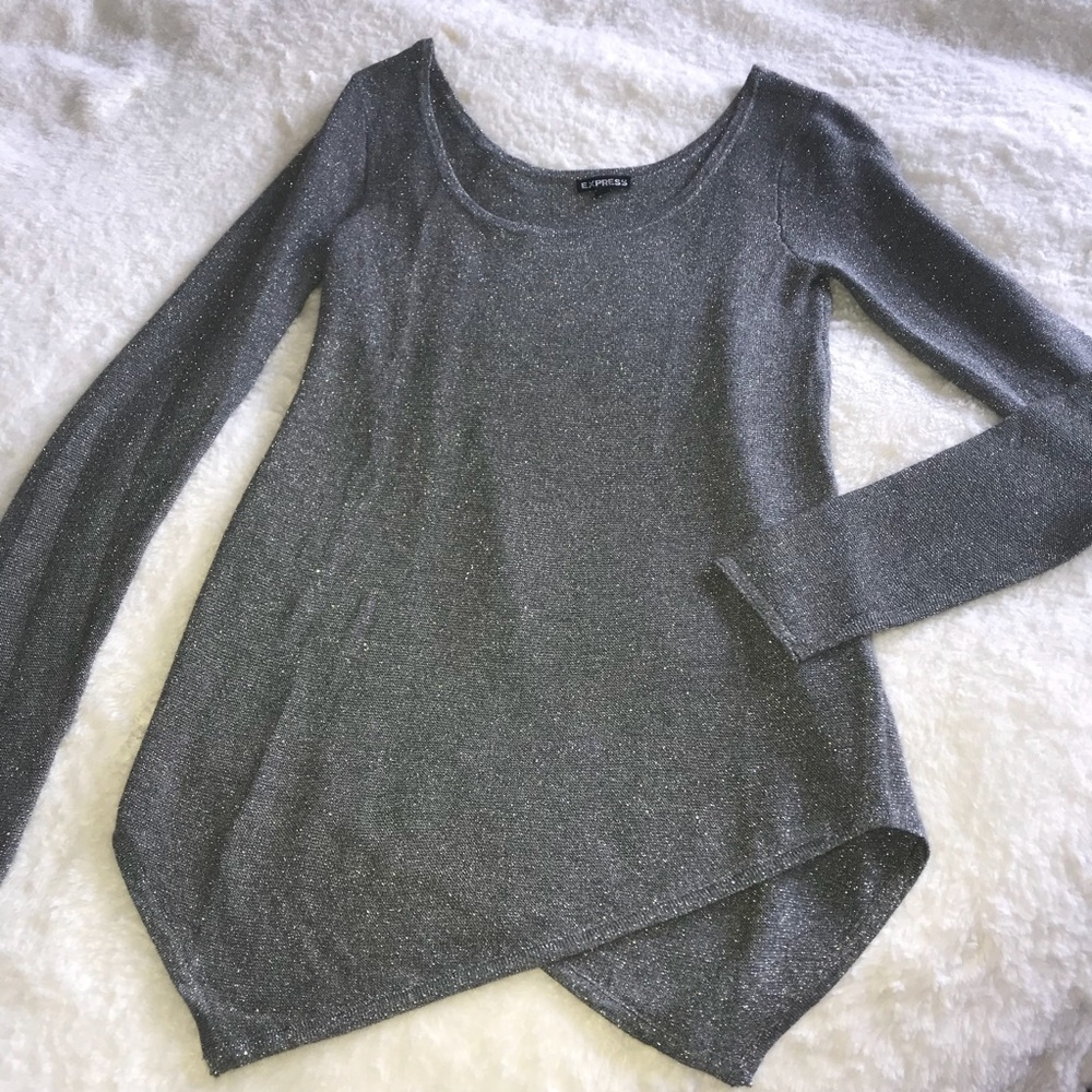 Express Silver Metallic Asymmetrical Hem Sweater - Picture 5 of 5